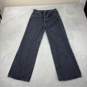 Denim Forum Farrah High Rise Wide Leg Black Jeans 28x27
